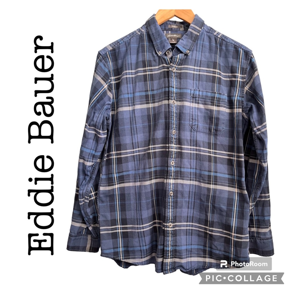 Eddie Bauer Classic Fit Blue Plaid Button Down Size M
